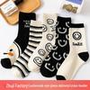 Women's Mid-Tube Japanese Cartoon Cute Black & White Smiley Face Socks, Trendy Korean Style, Perfect for Sports & Students.