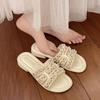 2025 лето новые шлепанцы на толстом каблуке женские носят, высокая ценность, сказочный стиль, жемчуг, универсальные, модные, крутые шлепанцы