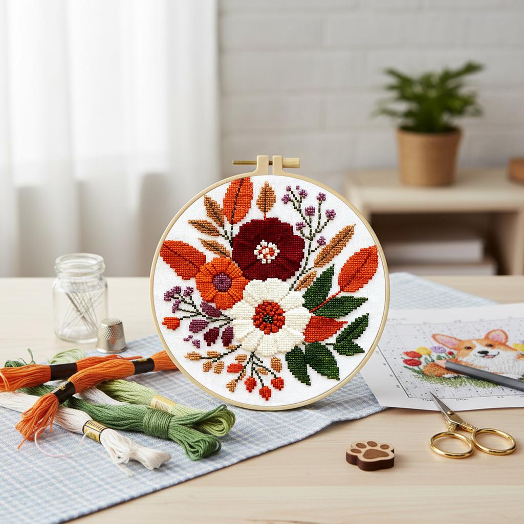 Цветы Полный 11CT 3 Нити DIY Штампованный Вышивальный Набор с 20см Пяльцами Вышивка Крестом Искусство и Поделки Наборы