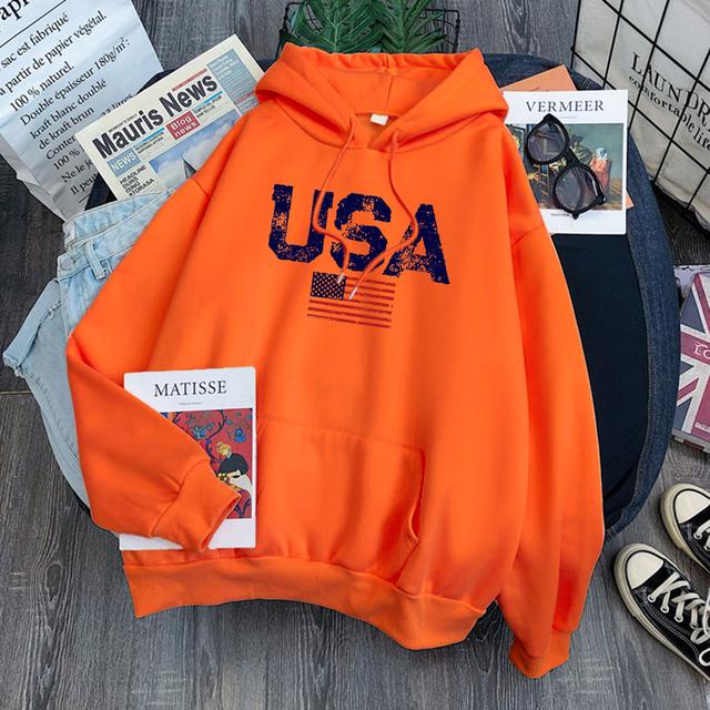 Usa Letters American Flag Stars And Stripes Mens Clothing Loose Crewneck Hoodie Autumn Pullover Hoodies Casual Pocket Sweatshirt