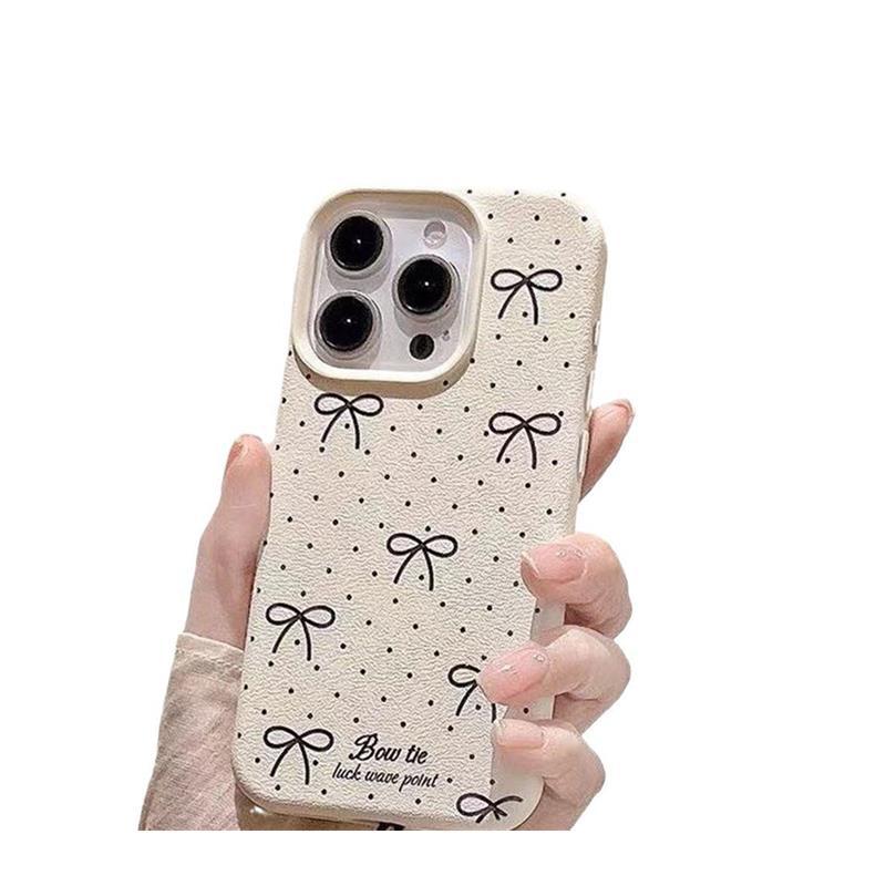 Sweet Bow for IPhone16promax for Apple 15 Leather Texture Large Hole Phone Case 14/13 Anti-fall 12