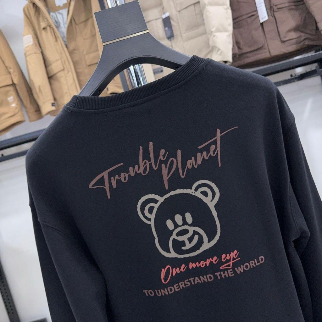 H Brand Men's Black Round Neck Pullover Hoodie – Casual, Long Sleeve, Versatile Base Layer (Model 3Y097)