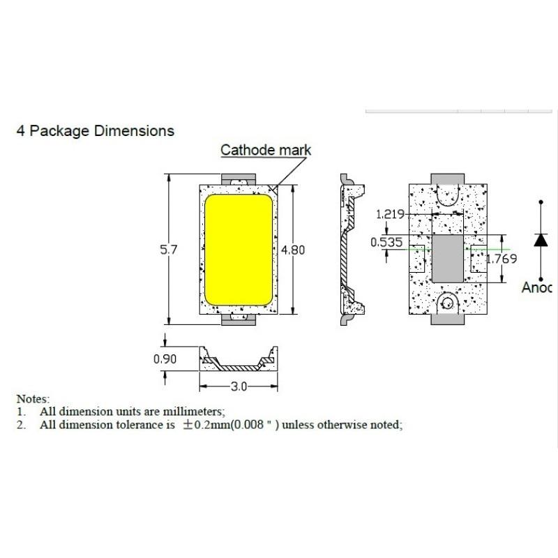 100 шт. 5730 5w-150ma 50-55lm 6500k Белый свет Smd 5730 Led 5730 Диоды