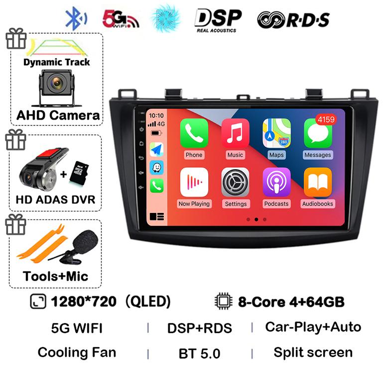 Android 14 Carplay Auto Для Mazda 3 2009 2010 2011 2012 2013 Автомагнитола Мультимедийный плеер Стерео Видео Аудио GPS Головное устройство WIFI