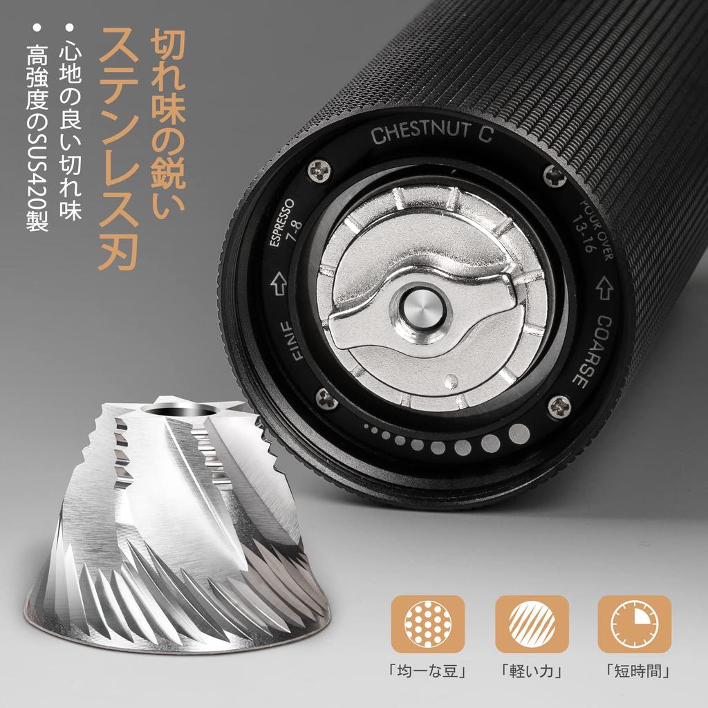 TIMEMORE Кофемолка ручная Timemore C3 Max Pro Складная ручка Емкость 30 г Нержавеющая ступка Регулируемая шероховатость Черный