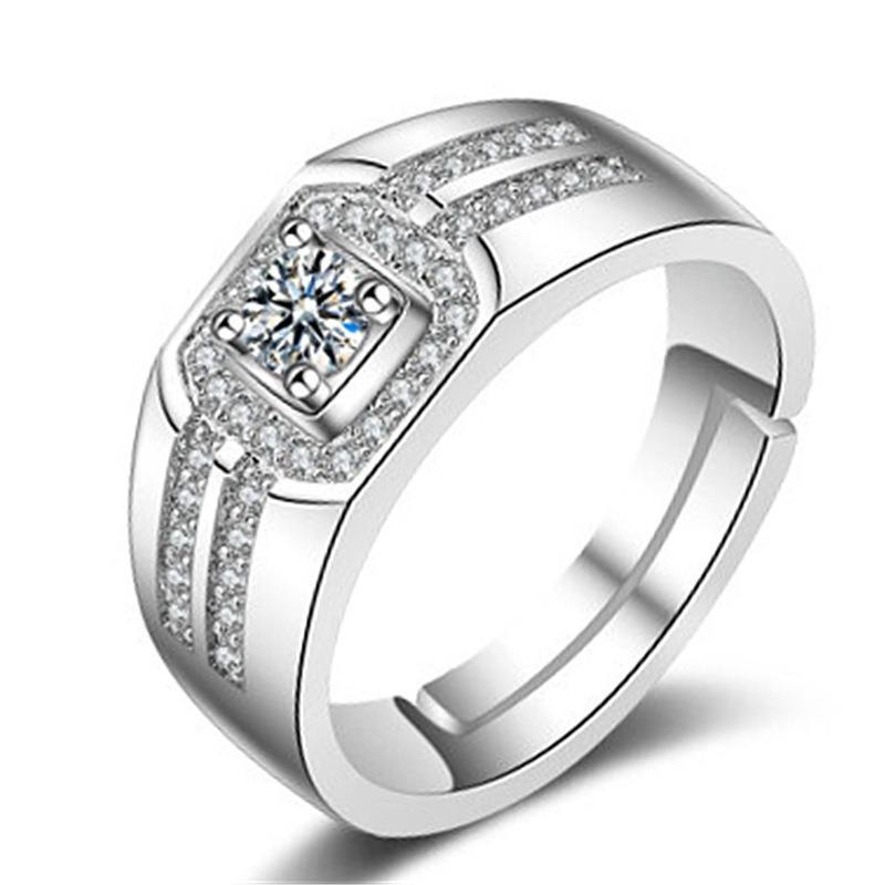 S925 Silver Ring Couple Ring Women's Diamond Ring Zircon Open Wedding Ring Domineering Men's Ring