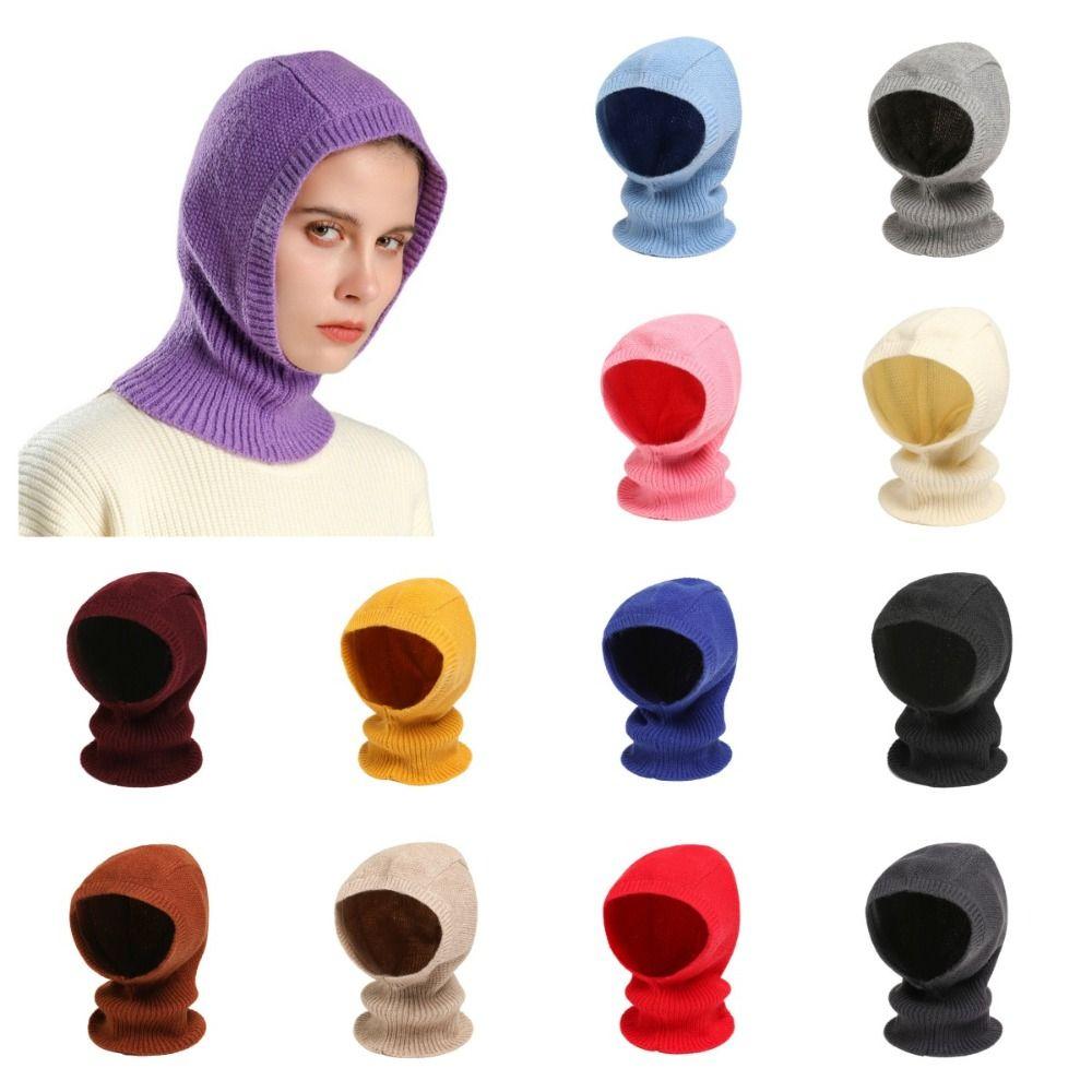 Solid Color Balaclava Hat Windproof Neck Collar Beanies Cap Fashion Knitted Hooded Cap Girl