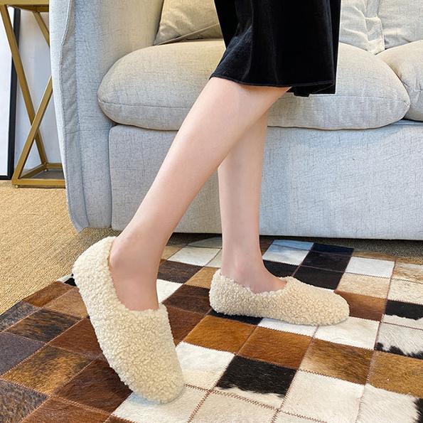 Роскошные мокасины из овечьей шерсти, женские зимние хлопковые туфли, женские теплые плюшевые лоферы, удобные женские туфли на плоской подошве с овечьим мехом, большой размер