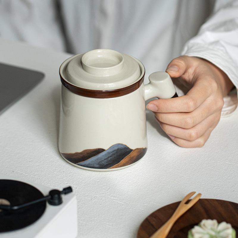 Modern simple personal creative teacup with lid with filter mug office meeting large capacity water mug mug