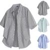 Men's Summer Short Sleeve Striped Shirt Casual Button Pocket Shirt Tops
