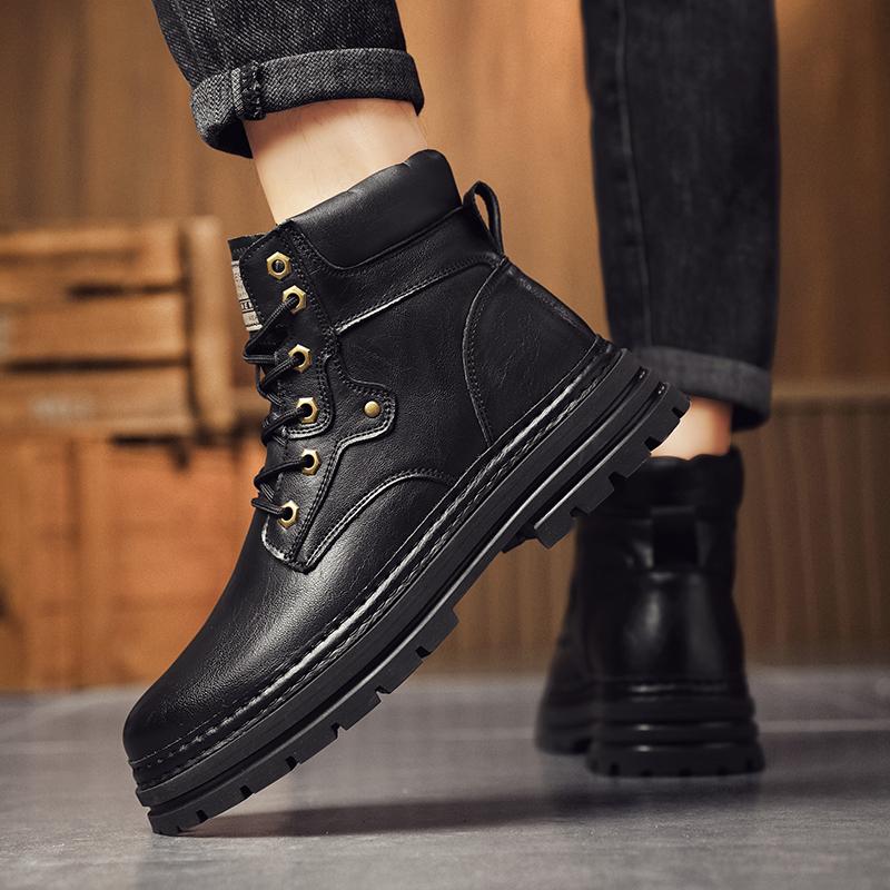 Модные мужские уличные мотоциклетные ботинки с круглым носком, теплые плюшевые меховые зимние ботинки для мужчин, натуральная кожа, базовые ботинки, удобная обувь для отдыха на природе