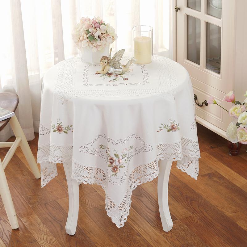 Round Tablecloth Cotton Yarn Embroidered Table Juppe Dining Table Cover Flower Lace Pastoral Coffee Tablecloths Towel Cover