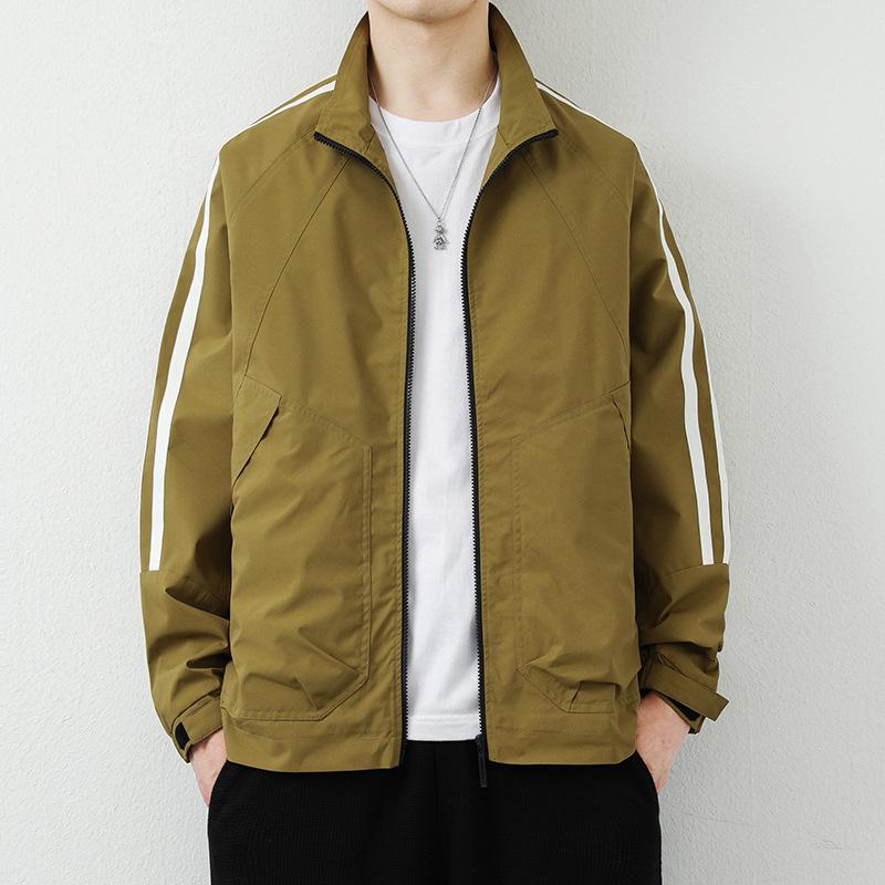 Весенне-осенняя куртка с воротником-стойкой, бейсбольная куртка, ветровка, спортивная куртка без головного убора, полосатая тонкая куртка, мужской молодежный кардиган Han Chao