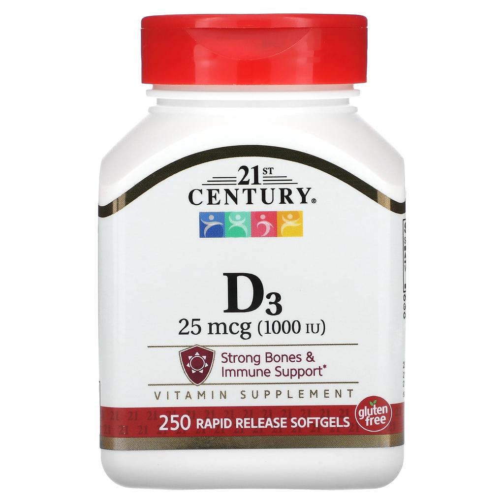 21st Century, Vitamin D3, 25Mcg(1,000Iu), 250 Softgels