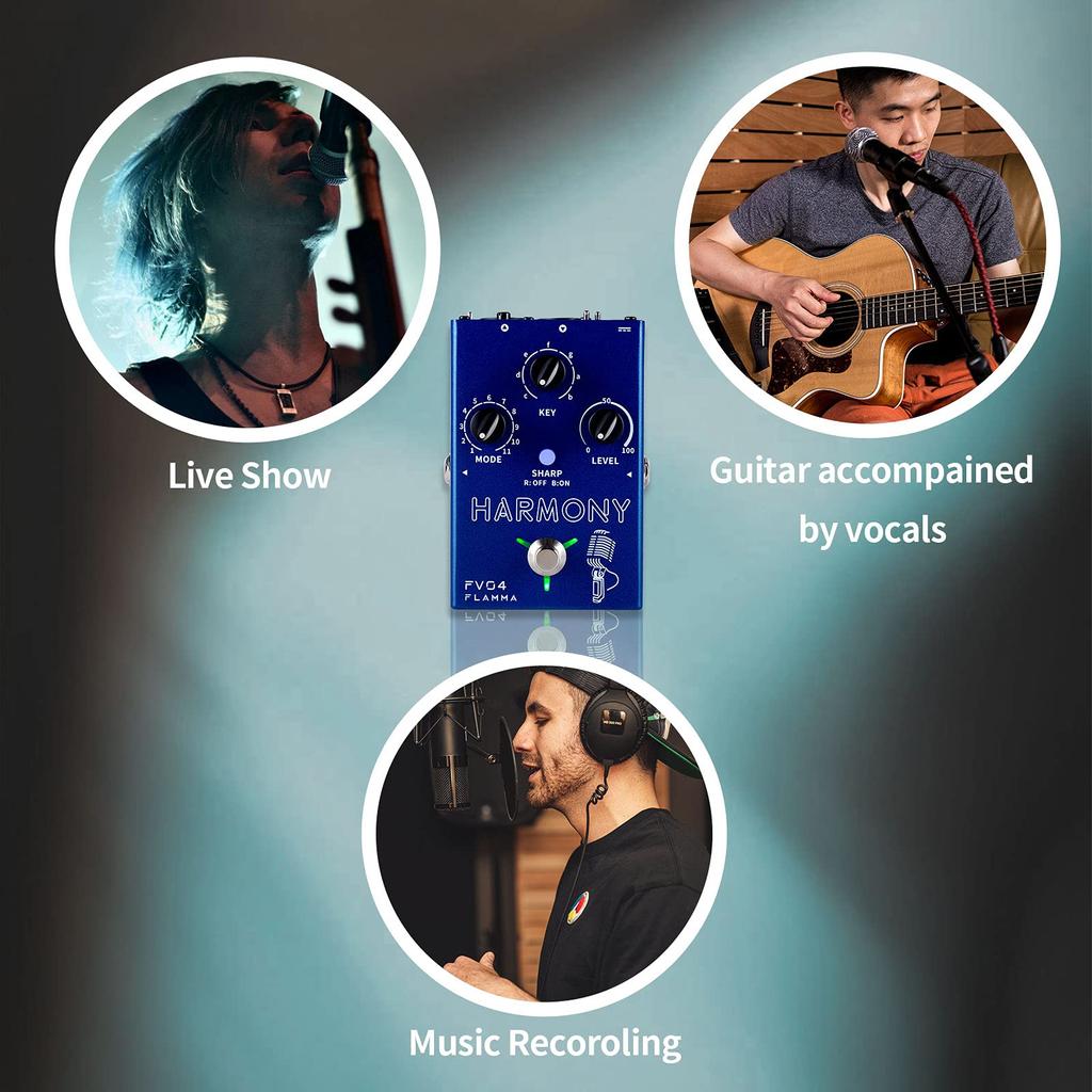 FLAMMA FV04 Гармонический вокальный процессор Педаль эффектов Реверберация 12 Высота 11 Различных режимов гармонии Фантомное питание 48 В Синяя педаль гармонии
