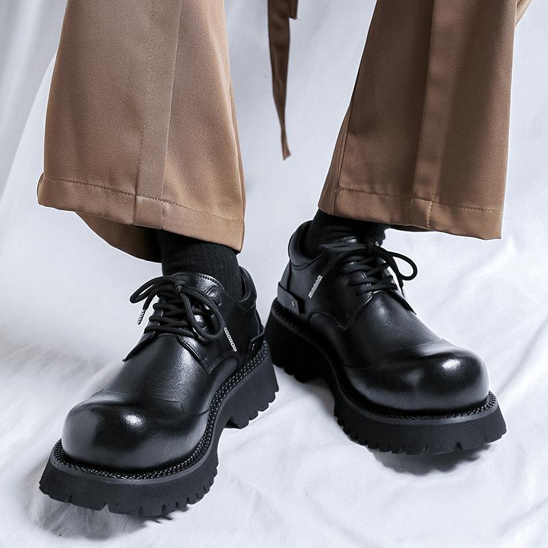 Туфли дерби мужские черные на толстой подошве загнутые вверх кожаные туфли для поездок на работу пара туфли с большим носком женские повседневные туфли, увеличивающие рост 66689-Z