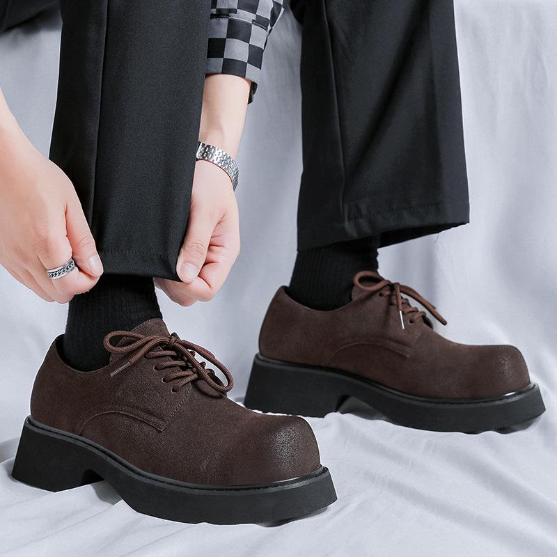 Spring New British Style Trend Casual Small Leather Shoes Men's Retro Big Head Leather Shoes Platform Height Increase Men's Shoes 9525-R