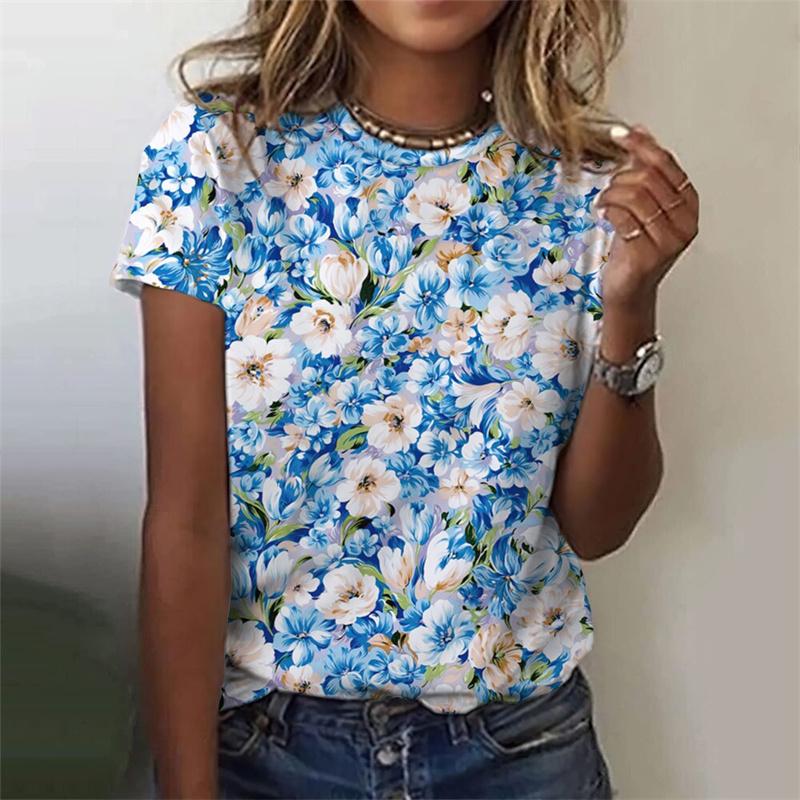 3D Printed Flower T Shirt For Women Floral Graphic Short Sleeves Summer Fashion Street O-Neck Tees Tops Loose Oversize T-Shirts