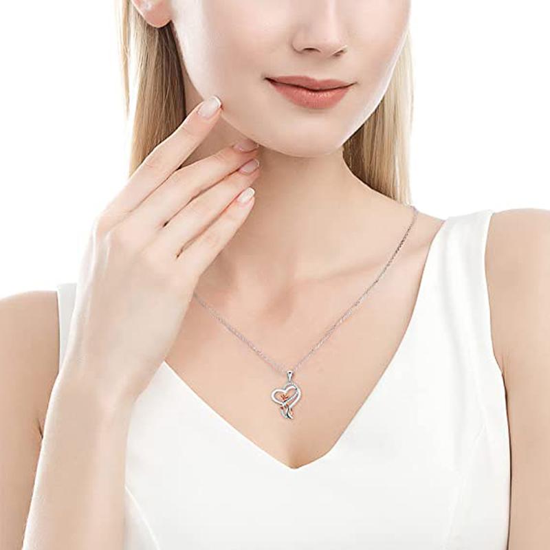 Huitan Fashion Rose Gold Color Rose Flower Pendant Necklace for Women Aesthetic Heart Love Necklace Anniversary Gift New Jewelry