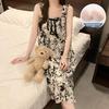 Women's Summer Pajamas - Cute Sweet Sling with Chest Pads, Medium/Long Loose Nightdress, Thin Home Wear