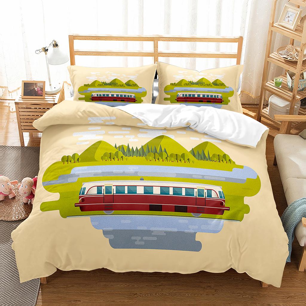 Пододеяльник с рисунком из мультфильма «Поезд» для двуспальной кровати, односпальной кровати размера «king-size», полиэстеровое одеяло, комплект постельного белья с рисунком «Транспорт»