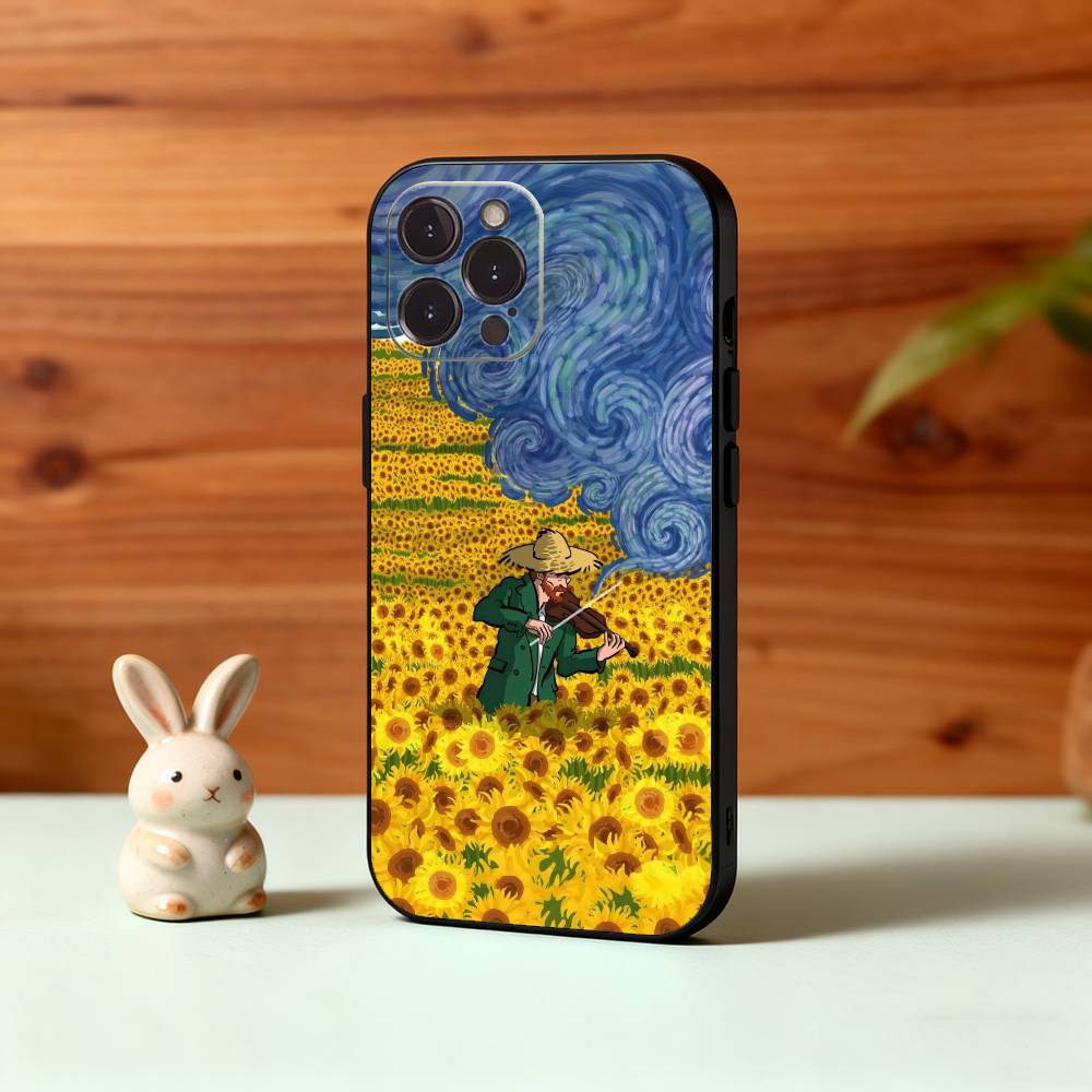 Чехол для телефона V-Van G-Gogh Звездная ночь Для iPhone17,16,15,14,13,12Plus,Pro Max,XS,5G Мягкий силикон Черный