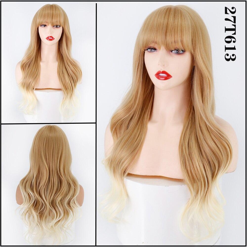 LISI HAIR Synthetic Wig Long Natural Wavy Brown Hair Wigs with Bangs for Women Cosplay Party Lolita Heat Resistant Fiber