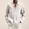 Autumn Long-sleeved V-neck Loose Button Cotton Linen Shirt Shirt Men's Fashion Casual Blouse Solid Colour Shirt