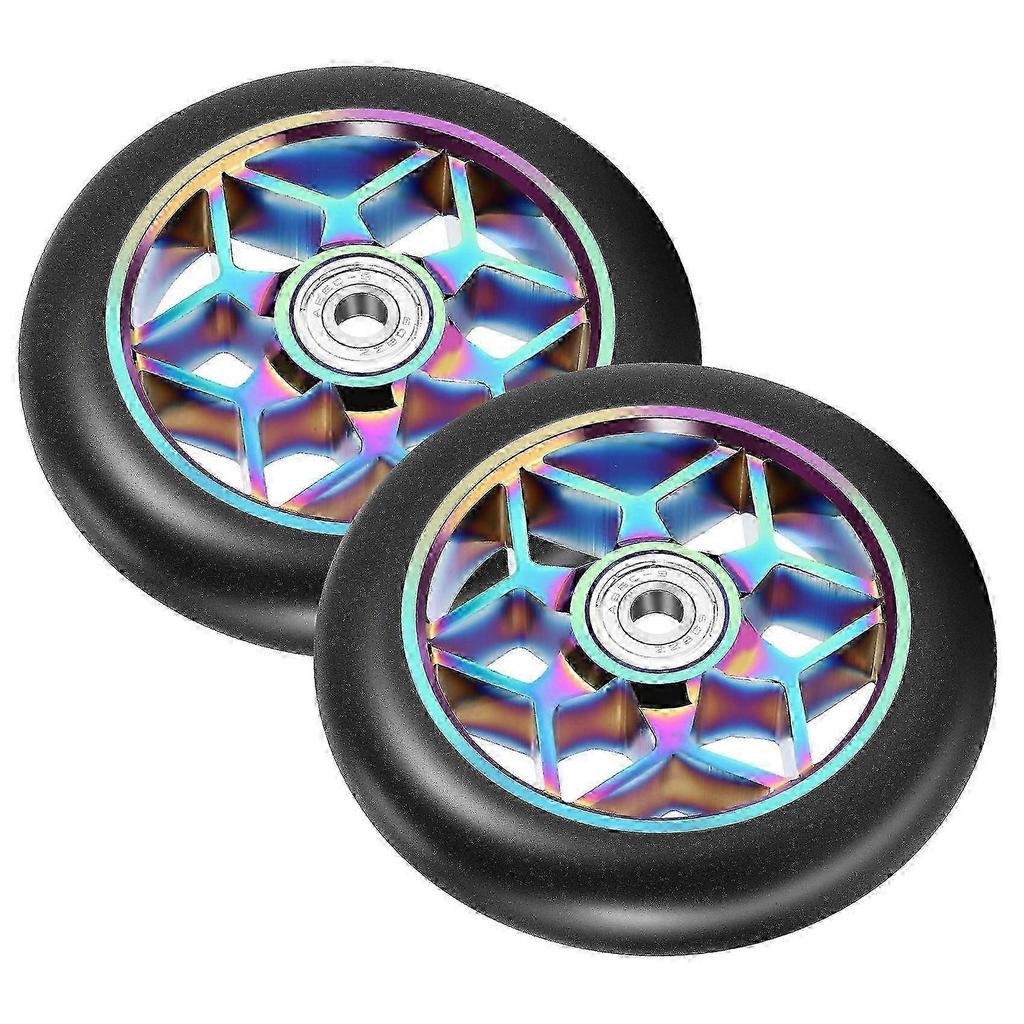 2 Pcs 110mm Scooter Wheels Pu Wheels Thick Stunt with Bearings(Black) Edition 0813