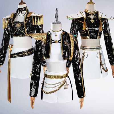 Руми Зои Мира Косплей K-pop Охотники на демонов Косплей Костюм Парик Женский Черный Золотой Костюм Вечеринка на Хэллоуин Наряд для ролевых игр