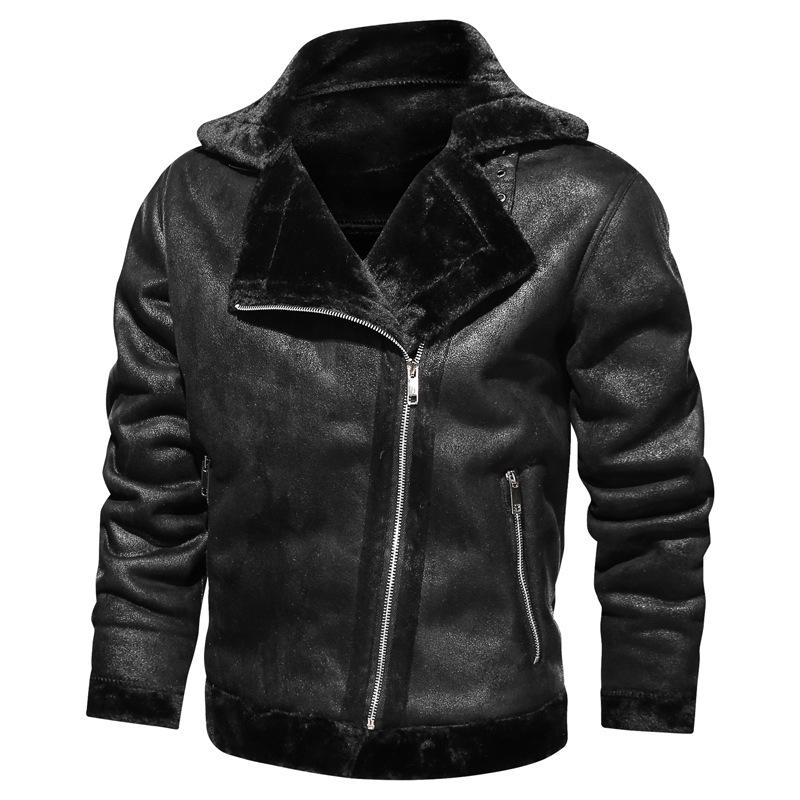 Men's Lamb Fur Leather Jacket - Thick, Warm Motorcycle Coat, Casual Large Size for Europe and America.
