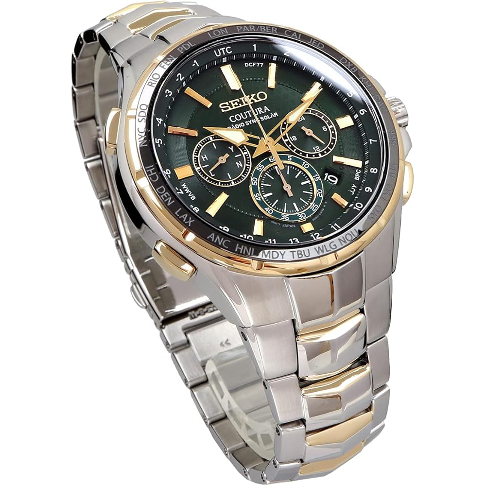 Seiko Мужские часы Coutura с радиоконтролем от солнечной батареи, мировым временем и хронографом, SSG022, с зеленым сапфировым стеклом