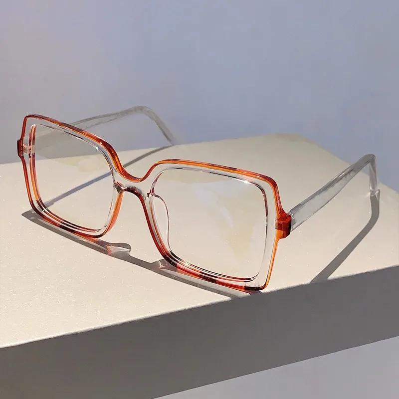 Большие квадратные очки с прозрачными линзами, модные декоративные очки с цветными блоками, компьютерные очки для женщин и мужчин hombre