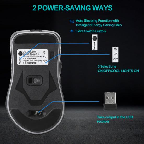 Bluetooth Wireless Mouse Rechargeable Dual Mode 3 Adjustable DPI 6 Buttons Ergonomic Optical Gaming Mouse for PC Computer Laptop