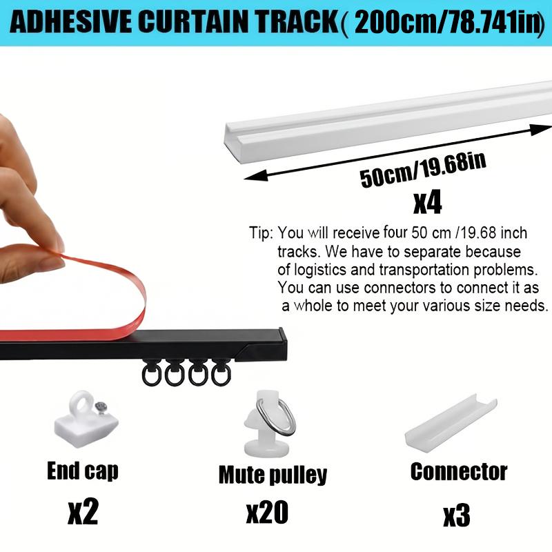 Self-Adhesive Curtain Track No Punching Curtain Rod for RV Bathroom Bay Window Ceiling Mount Sticky Rail (White/Black)
