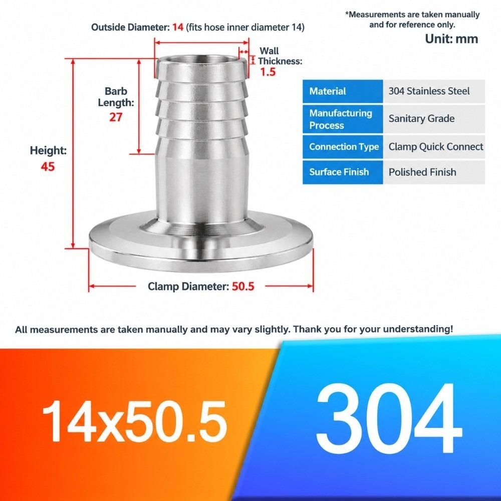304 Stainless Steel Sanitary Hose Adapter 6-51mm Barb Ferrule Hose Fitting Food Processing