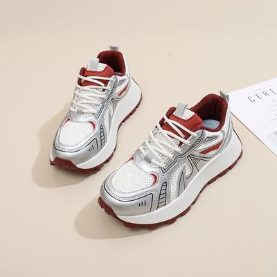 Ins корейская версия новой женской обуви для пап 2025 года, весна, студенческие беговые спортивные туфли на толстой подошве, увеличивающие рост, повседневная обувь AM1090