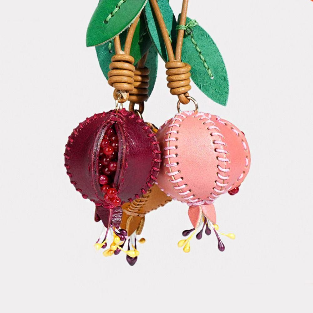 Hanger Pomegranate Fruit Pendant Handmade Bag Pendant Cute Leather Keychain Car Accessory