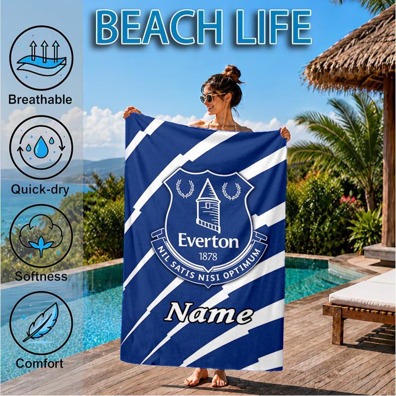 Custom Name Beach Towel Everton Football Crest Microfiber Beach Towel, Lightweight for Summer Travel, Swimming Pool Fan Birthday Gift
