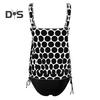 Женский комплект из 2 предметов танкини с U-образным вырезом, без рукавов, с принтом в горошек, с завязками по бокам, плавки, комплект, быстросохнущий купальник