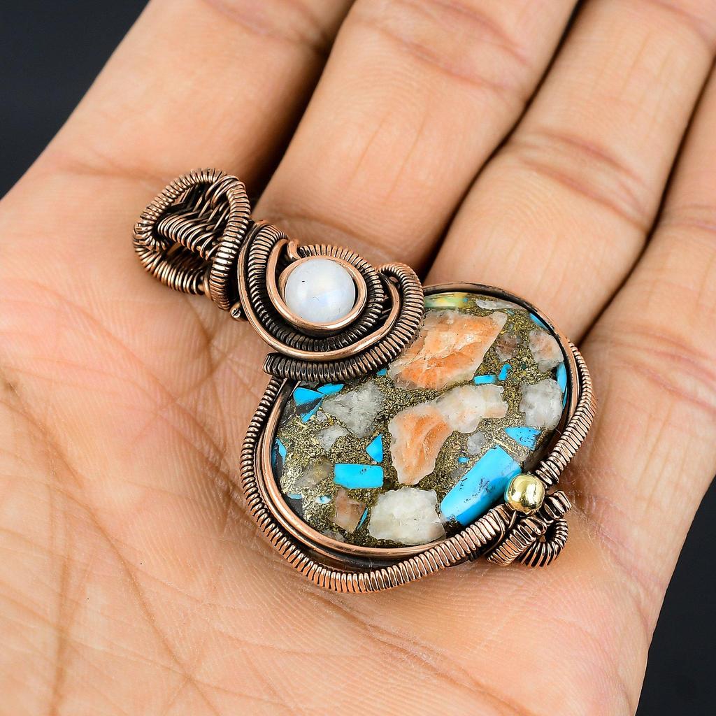 Подвеска Мульти Медь Спини Ойстер, Подвеска из Натурального Камня Ручной Работы, Обмотанная Медной Проволокой 999 пробы, Антикварное Ювелирное Изделие, Для Подарка Серебряное Ювелирное Изделие