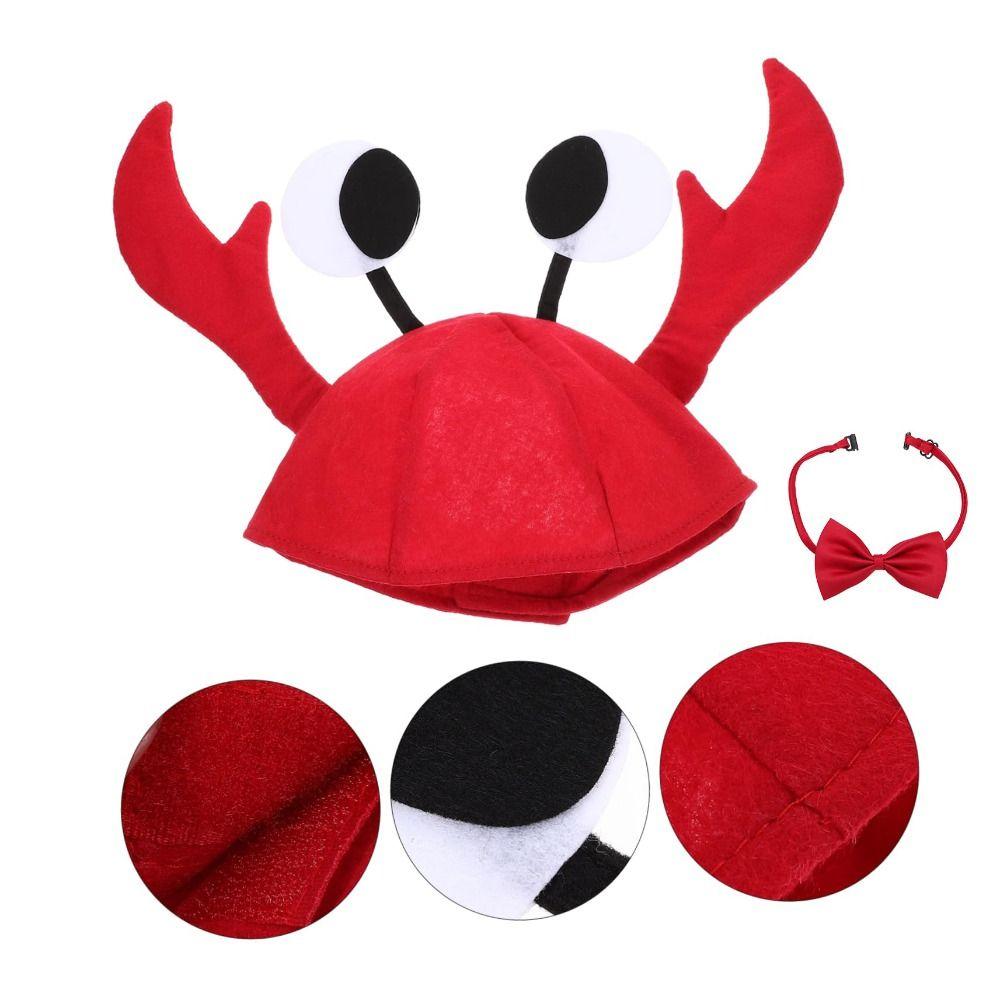 1 Set Funny Animal Crab Lobster Hat Red Wine Bow Tie Party Cap Boys Costume Fancy Hats  Easter Party