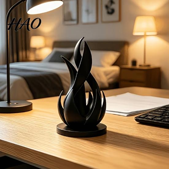 Contemporary Office Shelf Accessory 3D Printed Abstract Flame Sculpture, Modern Minimalist Twisted Art Sculpture for Living Room Statue Desk