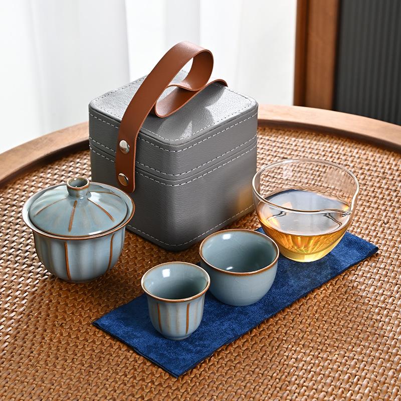 Чайный сервиз для путешествий на открытом воздухе, керамический один горшок, две чашки, набор быстрой чашки, портативный китайский чайный сервиз, галстук Пуэр, чайный сервиз Гуаньинь, подарок другу