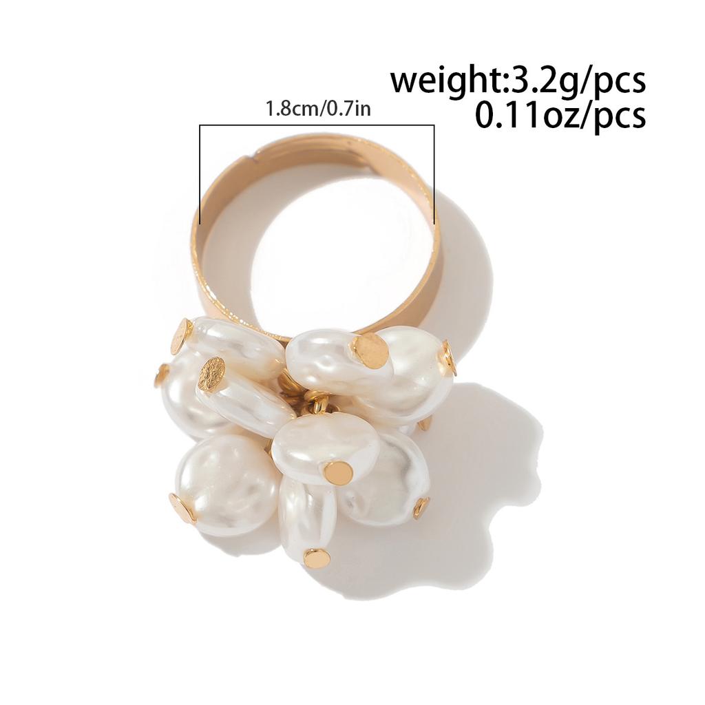 Кольцо из сплава в стиле праздника с круглым отверстием, инкрустированное жемчужным цветком, комплект колец, новое модное модное кольцо для поездок на работу и обратно