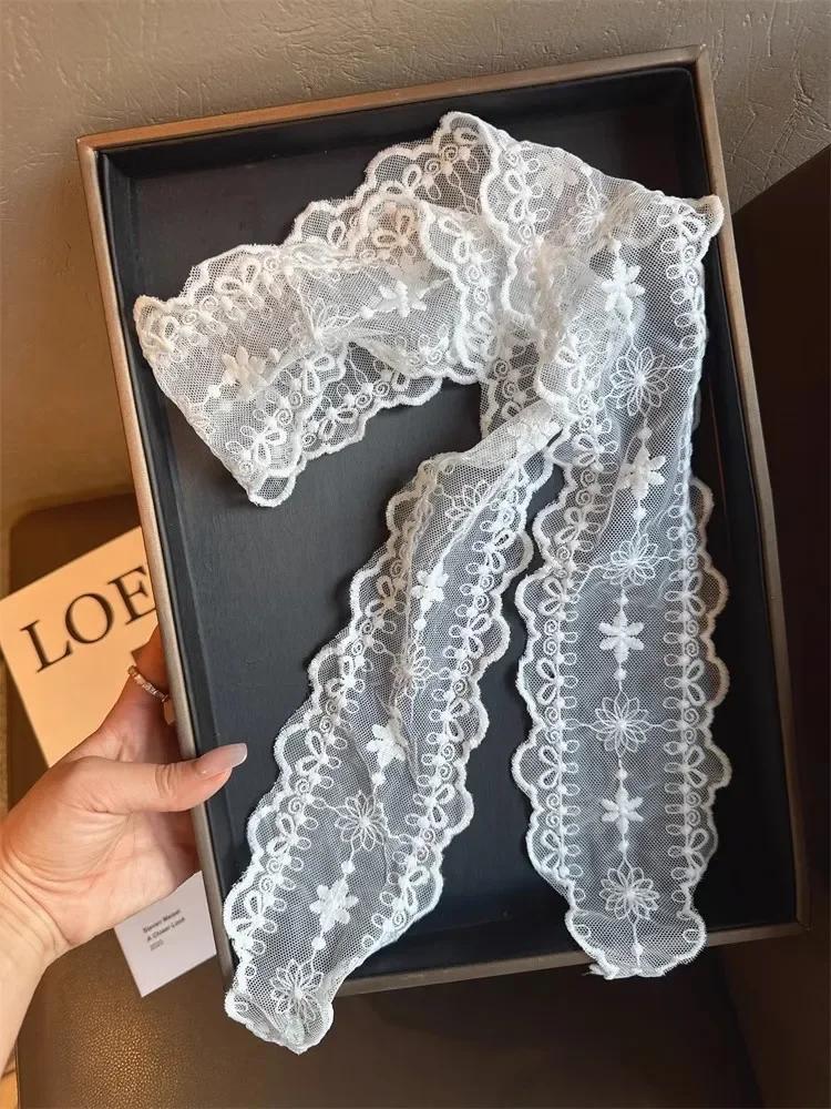 Винтажный белый кружевной платок для волос, летняя милая повязка на голову с бантом, элегантные ленточные шарфы для женщин, повязки для волос, длинный узкий шейный платок 130 см