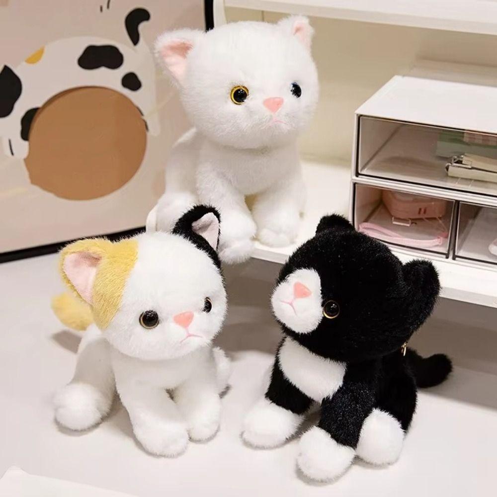 Stuffed Animal Simulated Cat Doll Soft Furry Stuffed Cat Keychain Kitten Plush Toy  Girls Gift