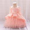 Fluffy Flower Wedding Kids Dress For Girl Elegant Pink 1st Birthday Princess Tutu Prom Party Dresses Child Bow Lace Evening Gown