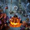 Creative Holiday Gift for Adults Swing Skeleton with Lighted Pumpkin, Light-up Ornament, Halloween Ornament Hanging Statue Indoor Front Porch