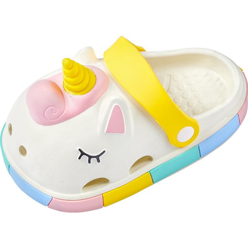 Kids Cartoon Princess Sandals Girls - Closed-Toe Hole Shoes Soft Sole Slippers In Unicorn Pink Off-White